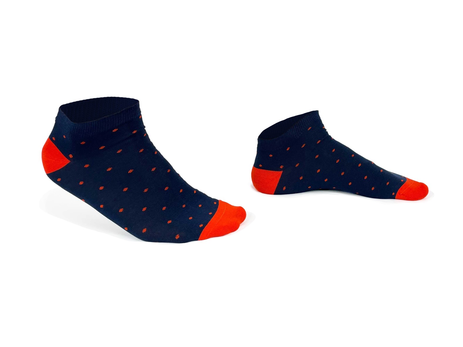socquettes fantaisie à motifs en coton hommes femmes bleu marine pois oranges